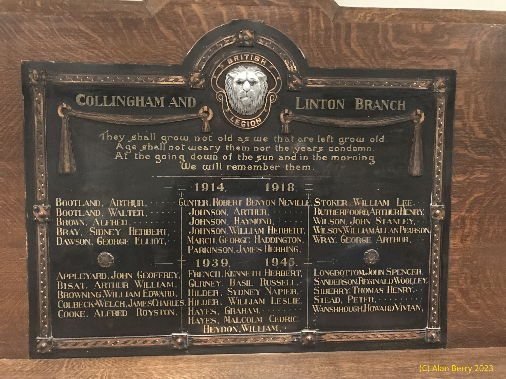 The Memorial tablet in the Royal British Legion Room